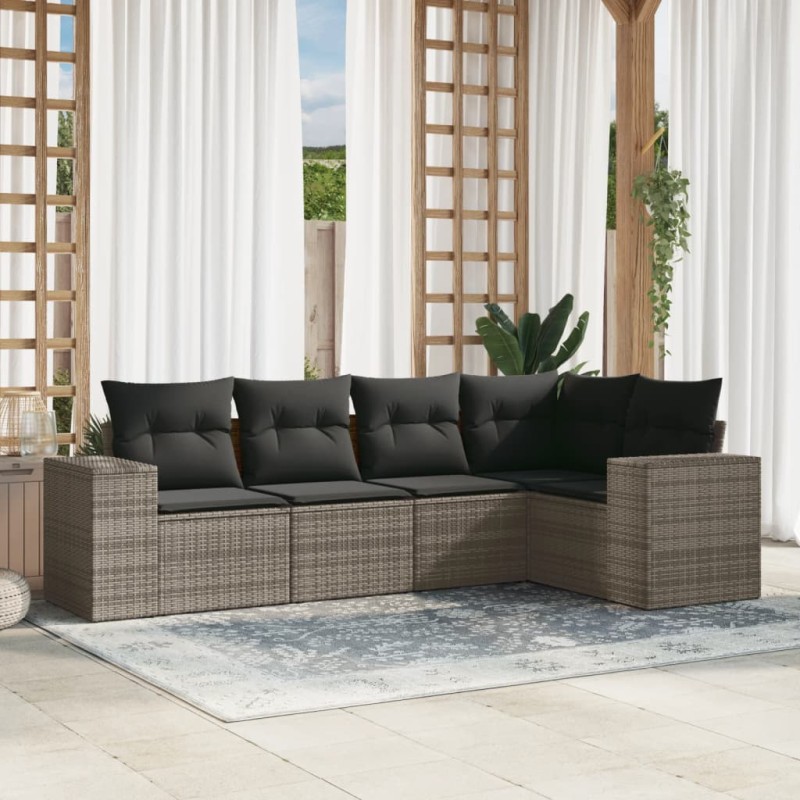 vidaXL 5-tlg. Garten-Sofagarnitur mit Kissen Grau Poly Rattan vidaXL 5-tlg. Garten-Sofagarnitur mit Kissen Grau Poly Rattan