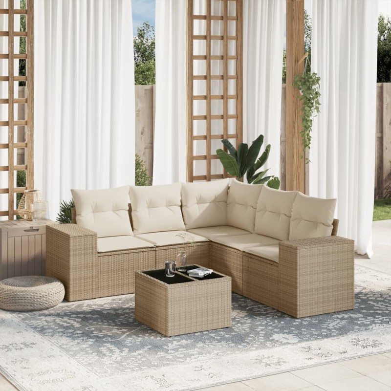 vidaXL 6-tlg. Garten-Sofagarnitur mit Kissen Beige Poly Rattan vidaXL 6-tlg. Garten-Sofagarnitur mit Kissen Beige Poly Rattan