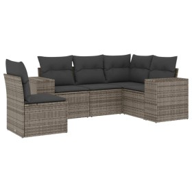 vidaXL 5-tlg. Garten-Sofagarnitur mit Kissen Grau Poly Rattan