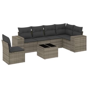 vidaXL 7-tlg. Garten-Sofagarnitur mit Kissen Grau Poly Rattan