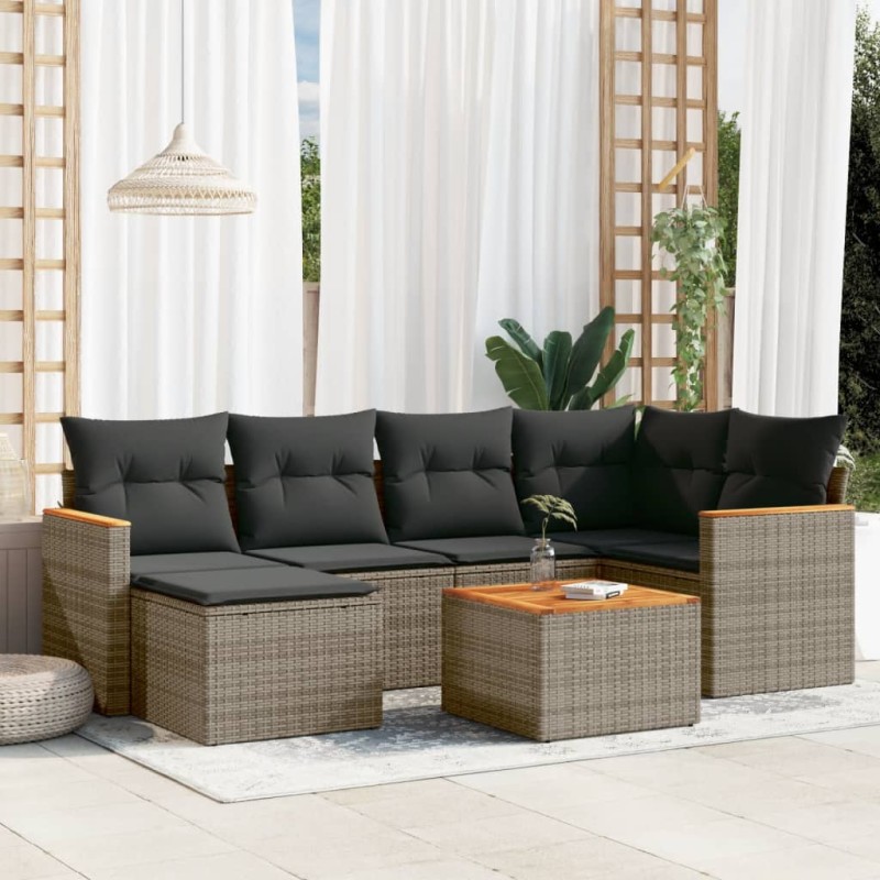 vidaXL 7-tlg. Garten-Sofagarnitur mit Kissen Grau Poly Rattan vidaXL 7-tlg. Garten-Sofagarnitur mit Kissen Grau Poly Rattan