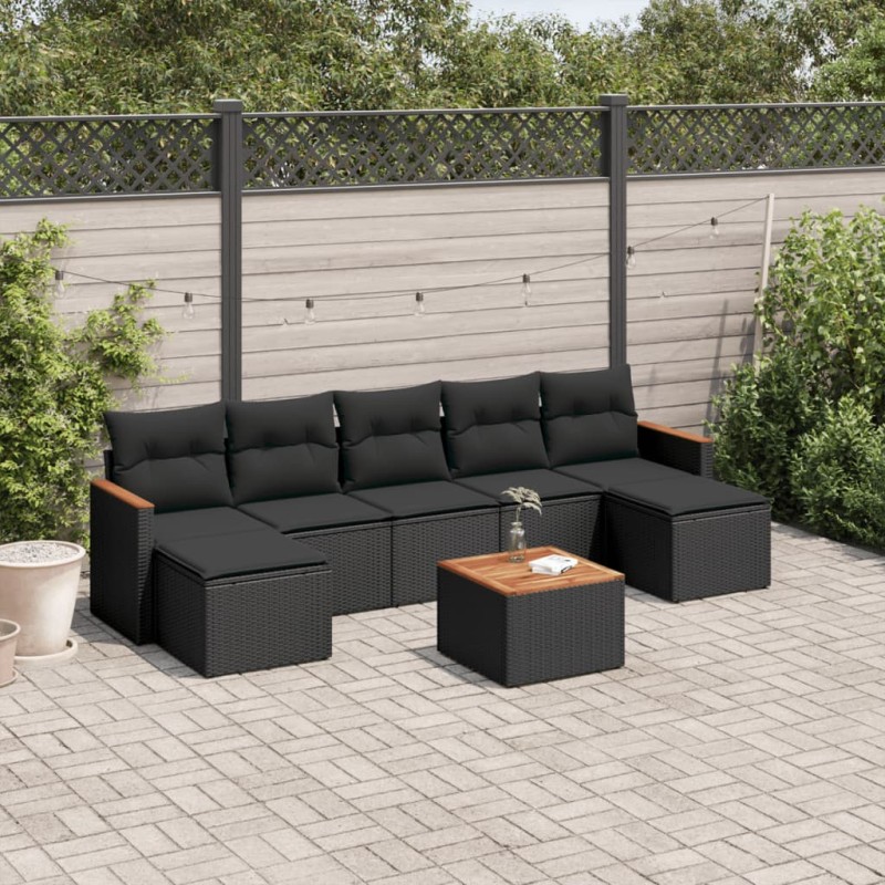 vidaXL 8-tlg. Garten-Sofagarnitur mit Kissen Schwarz Poly Rattan vidaXL 8-tlg. Garten-Sofagarnitur mit Kissen Schwarz Poly Rattan