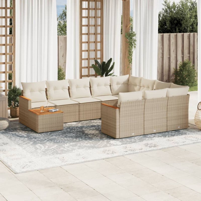 vidaXL 11-tlg. Garten-Sofagarnitur mit Kissen Beige Poly Rattan vidaXL 11-tlg. Garten-Sofagarnitur mit Kissen Beige Poly Rattan