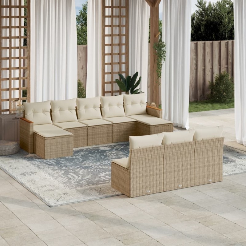 vidaXL 10-tlg. Garten-Sofagarnitur mit Kissen Beige Poly Rattan vidaXL 10-tlg. Garten-Sofagarnitur mit Kissen Beige Poly Rattan