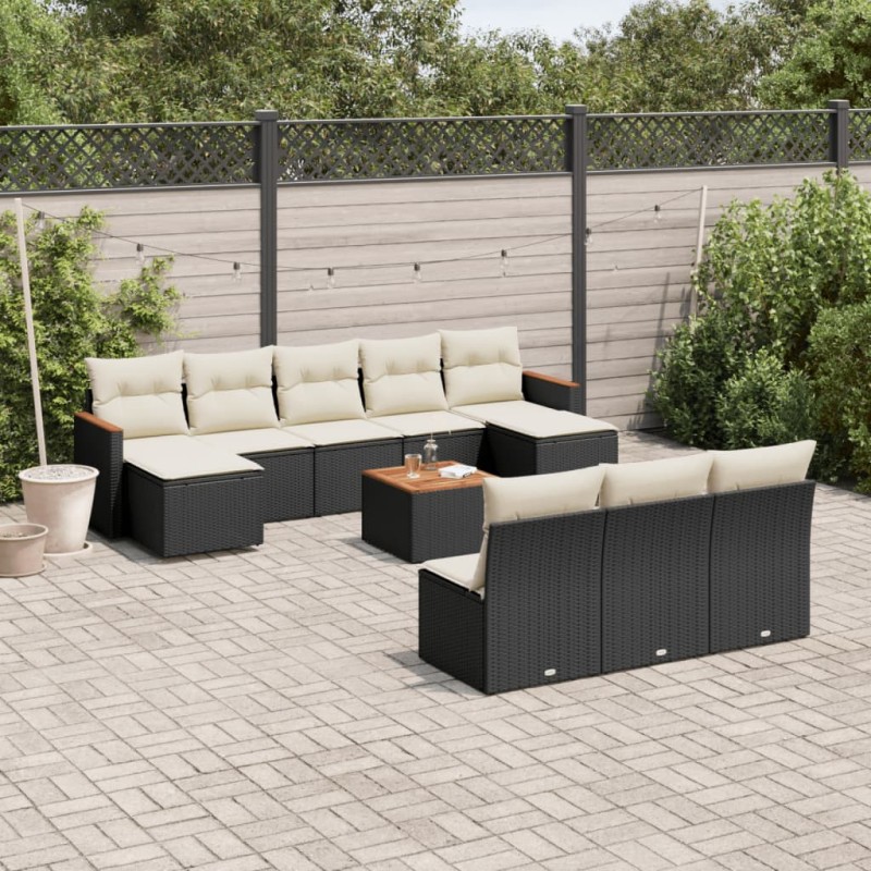 vidaXL 11-tlg. Garten-Sofagarnitur mit Kissen Schwarz Poly Rattan vidaXL 11-tlg. Garten-Sofagarnitur mit Kissen Schwarz Poly Rattan