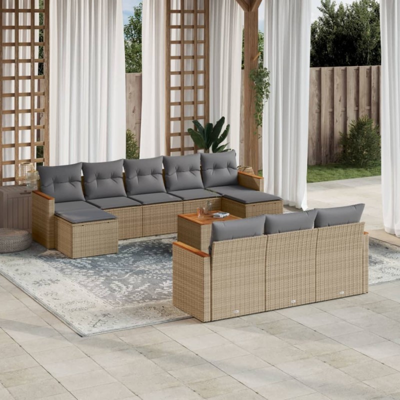 vidaXL 11-tlg. Garten-Sofagarnitur mit Kissen Beige Poly Rattan vidaXL 11-tlg. Garten-Sofagarnitur mit Kissen Beige Poly Rattan