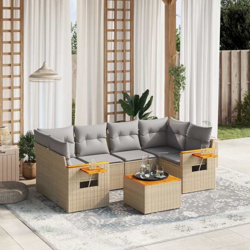 vidaXL 7-tlg. Garten-Sofagarnitur mit Kissen Beige Poly Rattan vidaXL 7-tlg. Garten-Sofagarnitur mit Kissen Beige Poly Rattan
