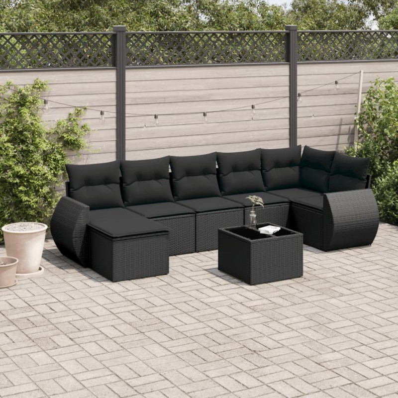 vidaXL 8-tlg. Garten-Sofagarnitur mit Kissen Schwarz Poly Rattan vidaXL 8-tlg. Garten-Sofagarnitur mit Kissen Schwarz Poly Rattan