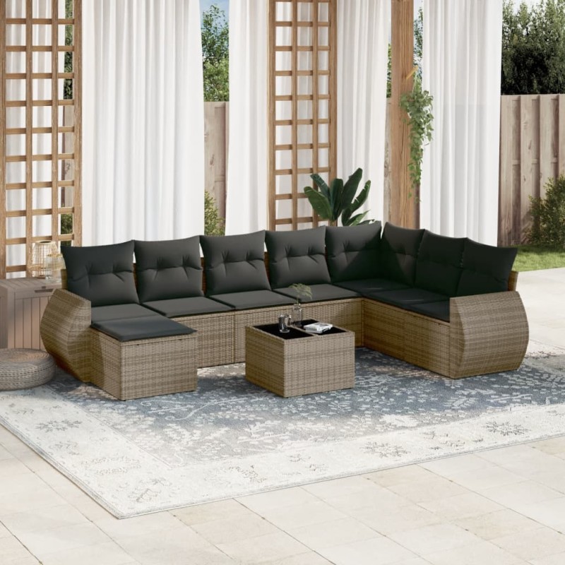vidaXL 9-tlg. Garten-Sofagarnitur mit Kissen Grau Poly Rattan vidaXL 9-tlg. Garten-Sofagarnitur mit Kissen Grau Poly Rattan