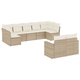 vidaXL 9-tlg. Garten-Sofagarnitur mit Kissen Beige Poly Rattan