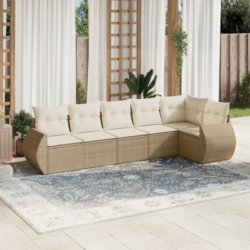 vidaXL 6-tlg. Garten-Sofagarnitur mit Kissen Beige Poly Rattan vidaXL 6-tlg. Garten-Sofagarnitur mit Kissen Beige Poly Rattan