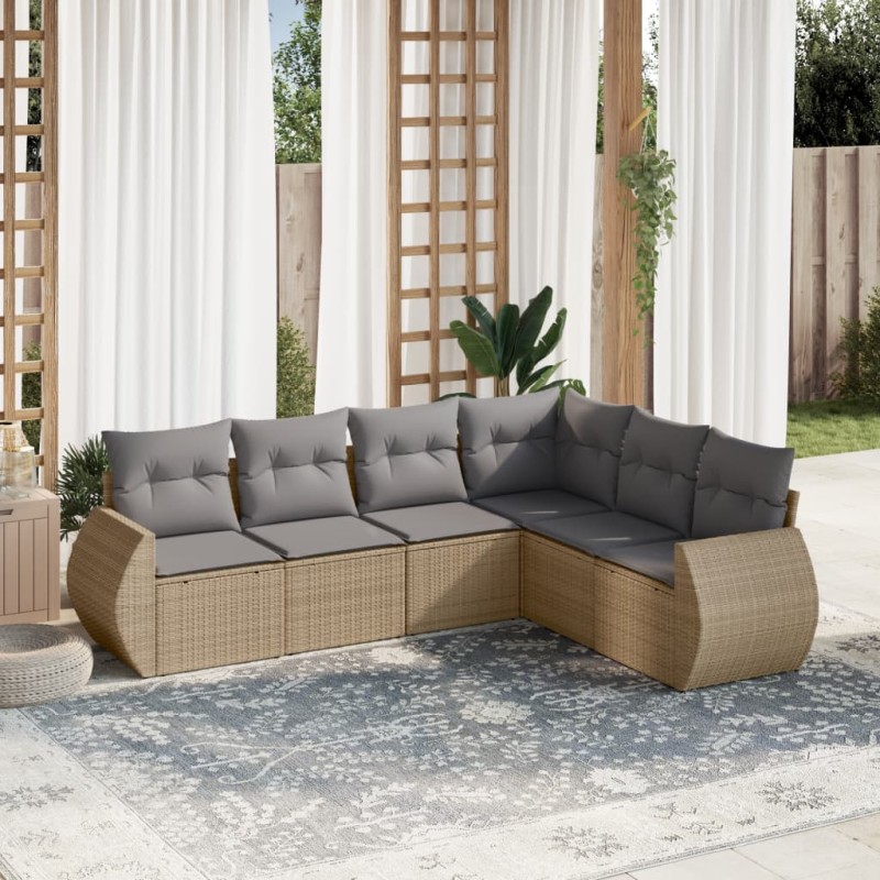vidaXL 6-tlg. Garten-Sofagarnitur mit Kissen Beige Poly Rattan vidaXL 6-tlg. Garten-Sofagarnitur mit Kissen Beige Poly Rattan