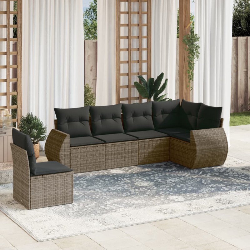vidaXL 6-tlg. Garten-Sofagarnitur mit Kissen Grau Poly Rattan vidaXL 6-tlg. Garten-Sofagarnitur mit Kissen Grau Poly Rattan