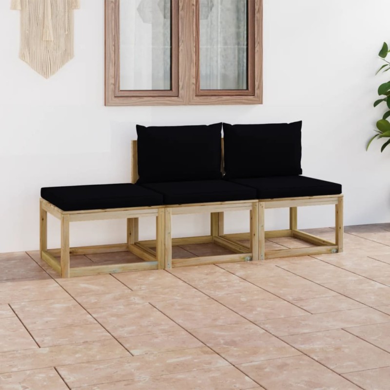 3-tlg. Garten-Lounge-Set mit Schwarzen Kissen 3-tlg. Garten-Lounge-Set mit Schwarzen Kissen