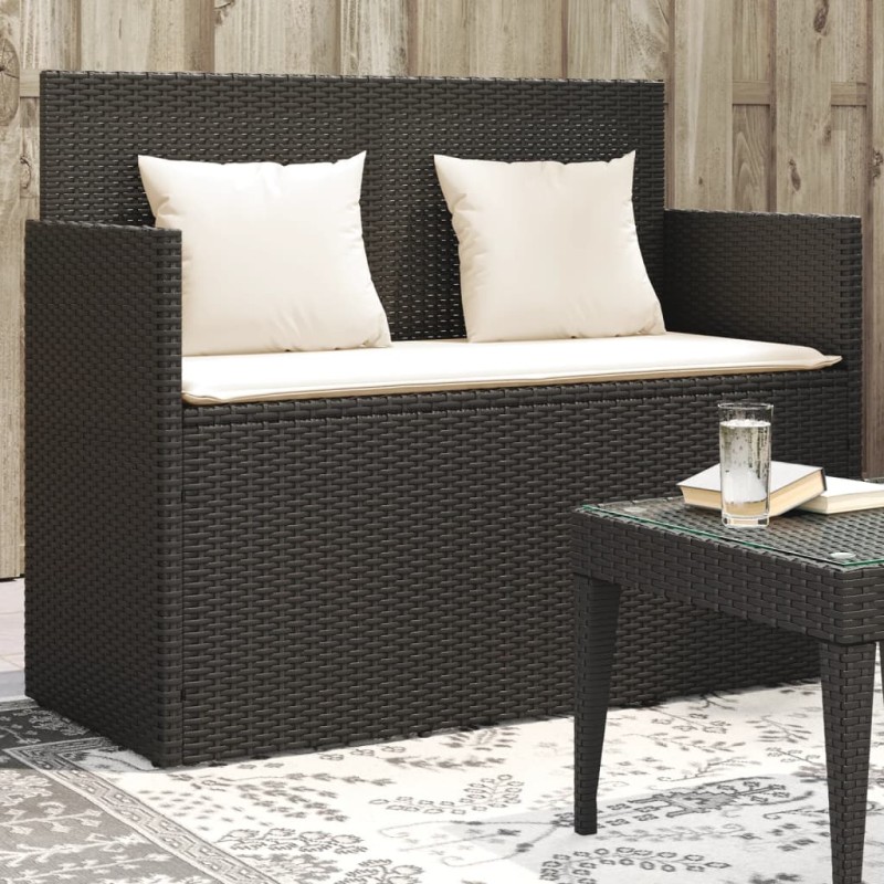 vidaXL Gartenbank mit Kissen Schwarz Poly Rattan vidaXL Gartenbank mit Kissen Schwarz Poly Rattan
