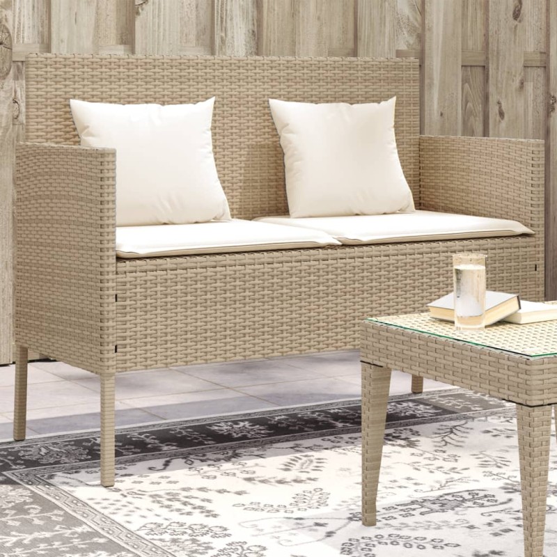 vidaXL Gartenbank mit Kissen Beige Poly Rattan vidaXL Gartenbank mit Kissen Beige Poly Rattan