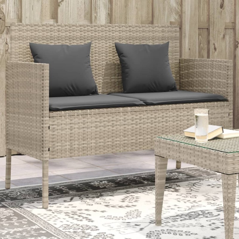 vidaXL Gartenbank mit Kissen Hellgrau Poly Rattan vidaXL Gartenbank mit Kissen Hellgrau Poly Rattan