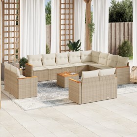 vidaXL 13-tlg. Garten-Sofagarnitur mit Kissen Beige Poly Rattan