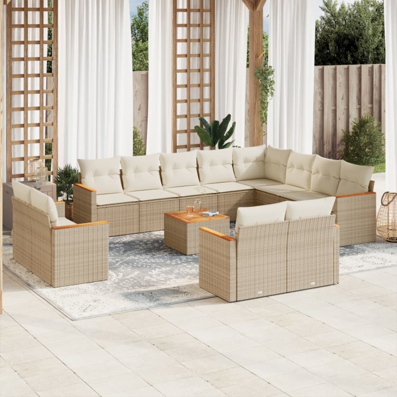 vidaXL 13-tlg. Garten-Sofagarnitur mit Kissen Beige Poly Rattan vidaXL 13-tlg. Garten-Sofagarnitur mit Kissen Beige Poly Rattan