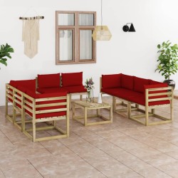 9-tlg. Garten-Lounge-Set mit Kissen Imprägniertes Kiefernholz