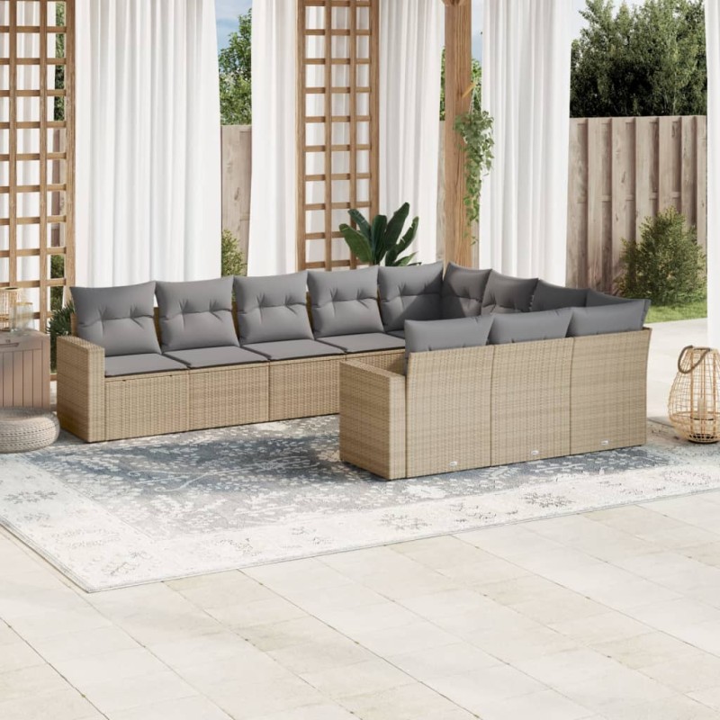 vidaXL 10-tlg. Garten-Sofagarnitur mit Kissen Beige Poly Rattan vidaXL 10-tlg. Garten-Sofagarnitur mit Kissen Beige Poly Rattan