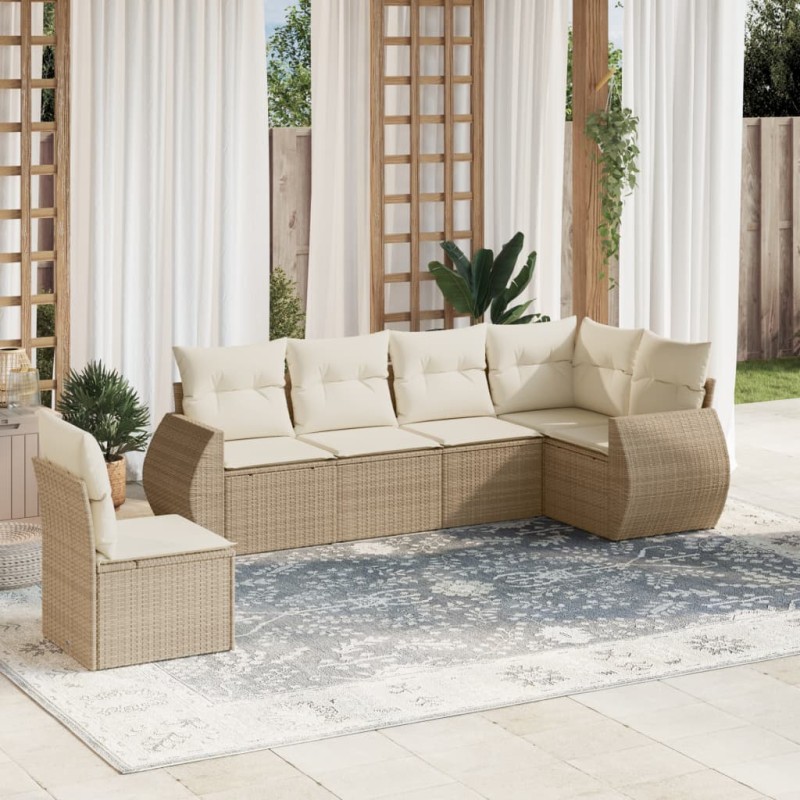 vidaXL 6-tlg. Garten-Sofagarnitur mit Kissen Beige Poly Rattan vidaXL 6-tlg. Garten-Sofagarnitur mit Kissen Beige Poly Rattan