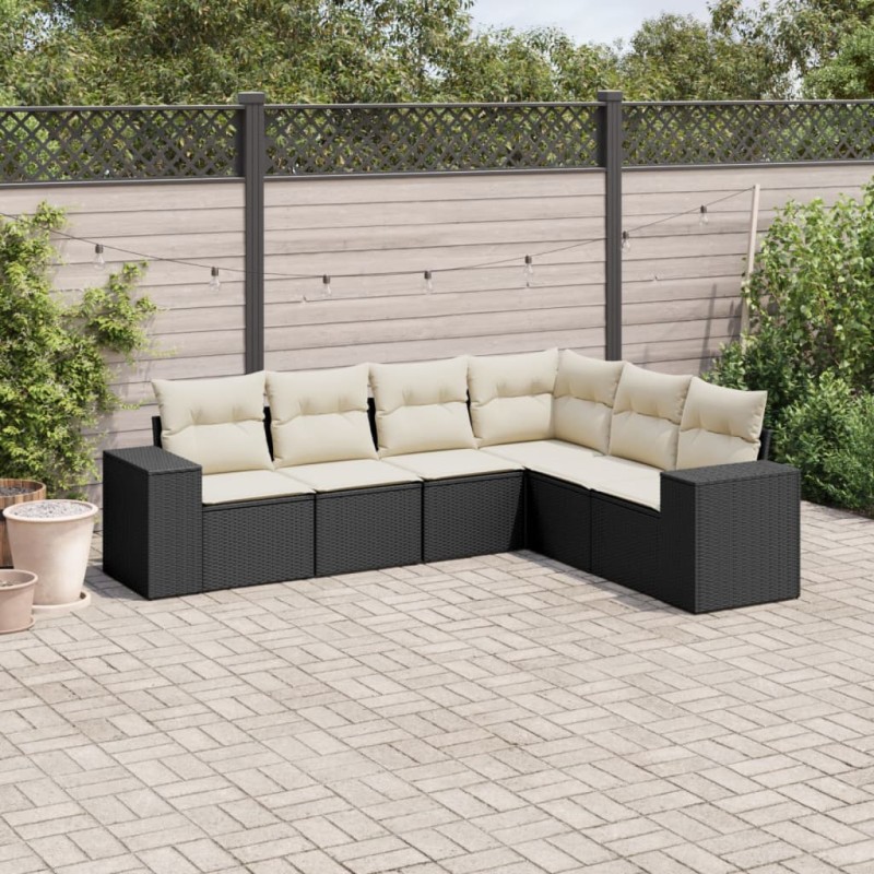 vidaXL 6-tlg. Garten-Sofagarnitur mit Kissen Schwarz Poly Rattan vidaXL 6-tlg. Garten-Sofagarnitur mit Kissen Schwarz Poly Rattan