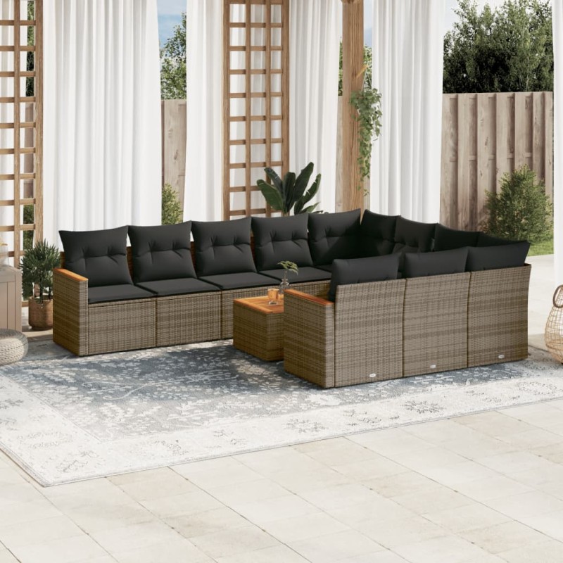 vidaXL 11-tlg. Garten-Sofagarnitur mit Kissen Grau Poly Rattan vidaXL 11-tlg. Garten-Sofagarnitur mit Kissen Grau Poly Rattan