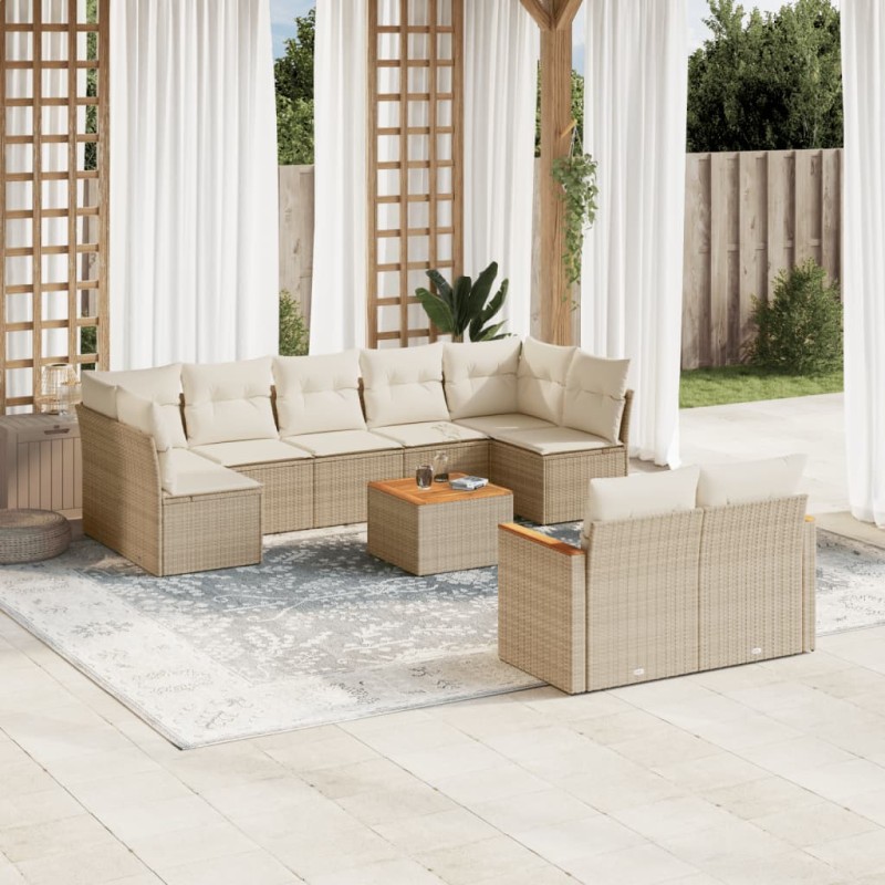 vidaXL 10-tlg. Garten-Sofagarnitur mit Kissen Beige Poly Rattan vidaXL 10-tlg. Garten-Sofagarnitur mit Kissen Beige Poly Rattan