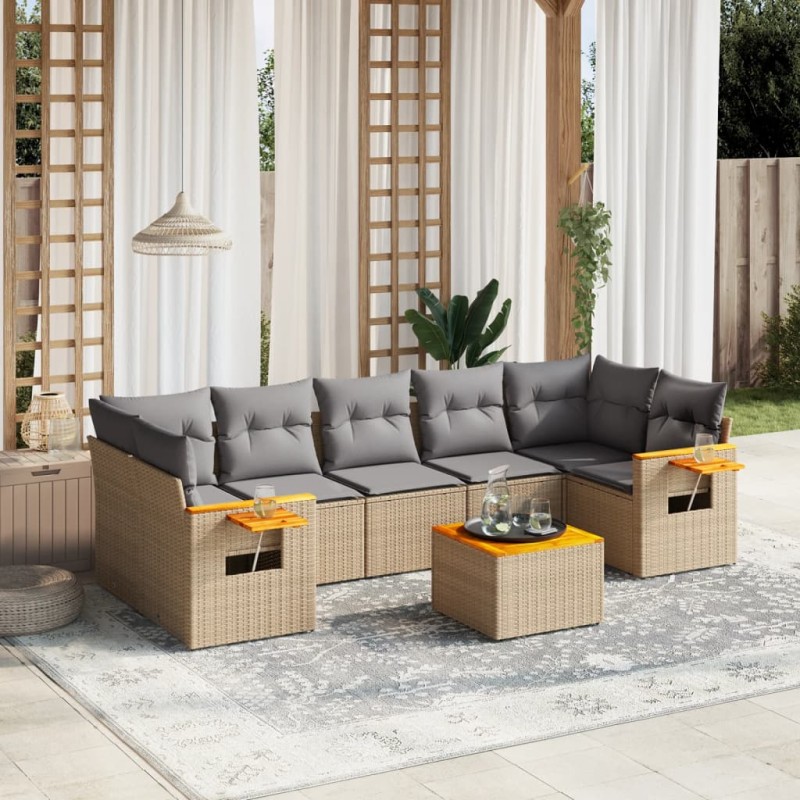 vidaXL 8-tlg. Garten-Sofagarnitur mit Kissen Beige Poly Rattan vidaXL 8-tlg. Garten-Sofagarnitur mit Kissen Beige Poly Rattan