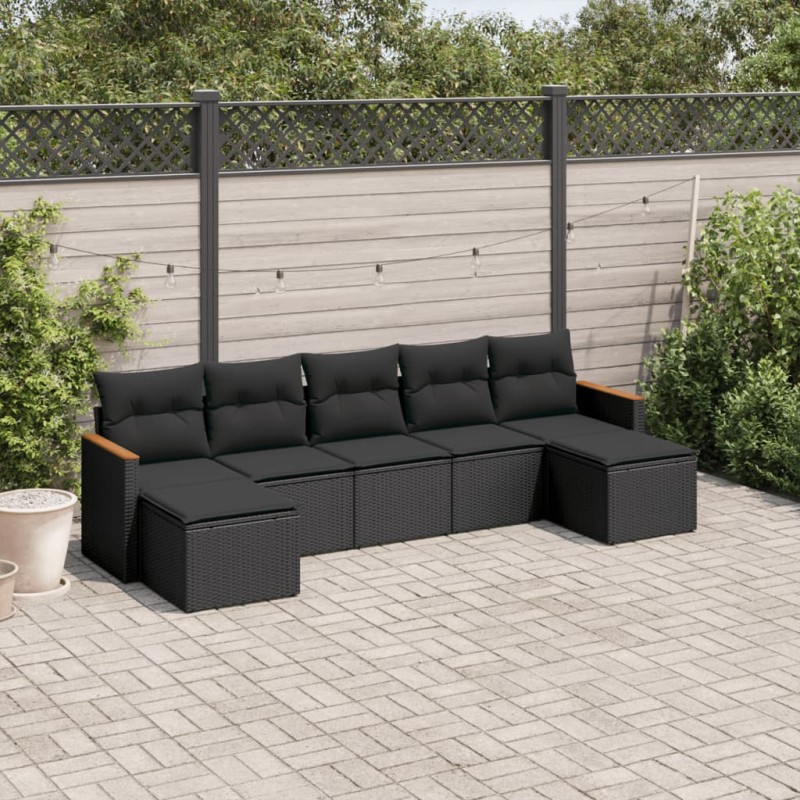 vidaXL 7-tlg. Garten-Sofagarnitur mit Kissen Schwarz Poly Rattan vidaXL 7-tlg. Garten-Sofagarnitur mit Kissen Schwarz Poly Rattan
