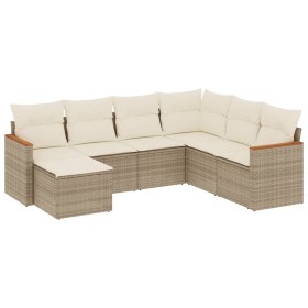 vidaXL 7-tlg. Garten-Sofagarnitur mit Kissen Beige Poly Rattan
