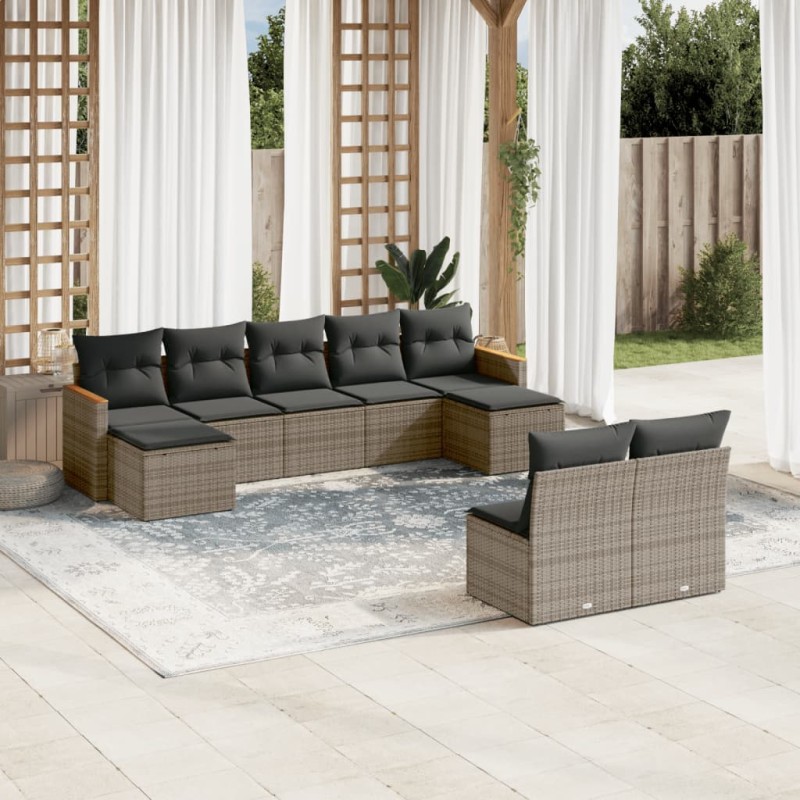 vidaXL 9-tlg. Garten-Sofagarnitur mit Kissen Grau Poly Rattan vidaXL 9-tlg. Garten-Sofagarnitur mit Kissen Grau Poly Rattan