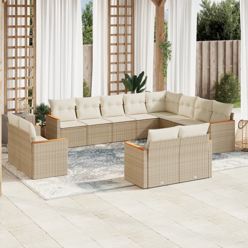 vidaXL 12-tlg. Garten-Sofagarnitur mit Kissen Beige Poly Rattan vidaXL 12-tlg. Garten-Sofagarnitur mit Kissen Beige Poly Rattan