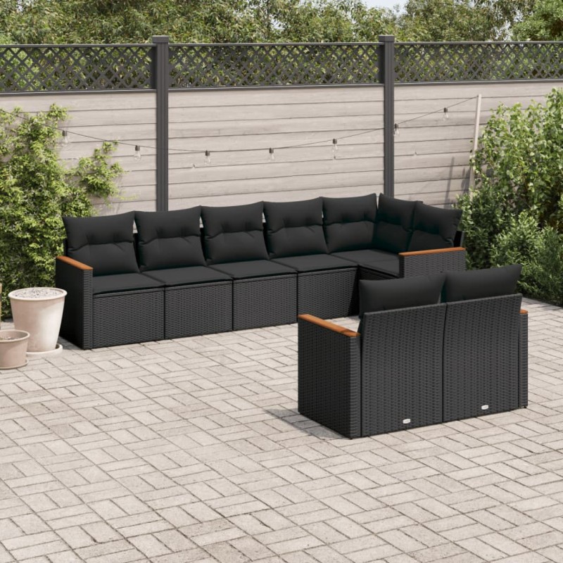 vidaXL 8-tlg. Garten-Sofagarnitur mit Kissen Schwarz Poly Rattan vidaXL 8-tlg. Garten-Sofagarnitur mit Kissen Schwarz Poly Rattan