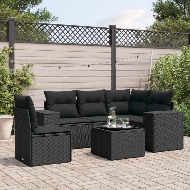 vidaXL 6-tlg. Garten-Sofagarnitur mit Kissen Schwarz Poly Rattan vidaXL 6-tlg. Garten-Sofagarnitur mit Kissen Schwarz Poly Rattan