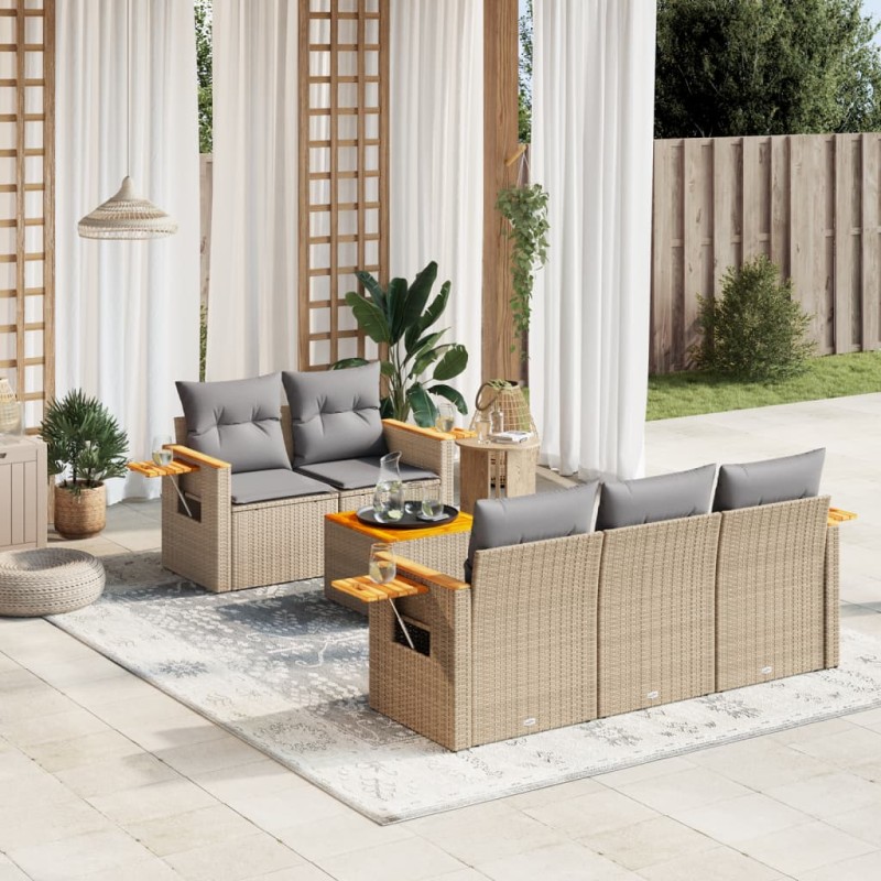 vidaXL 6-tlg. Garten-Sofagarnitur mit Kissen Beige Poly Rattan vidaXL 6-tlg. Garten-Sofagarnitur mit Kissen Beige Poly Rattan