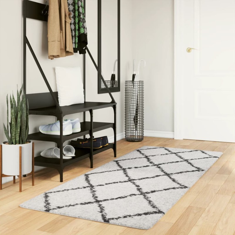 vidaXL Teppich Shaggy Hochflor Modern Creme und Schwarz 80x200 cm vidaXL Teppich Shaggy Hochflor Modern Creme und Schwarz 80x200 cm