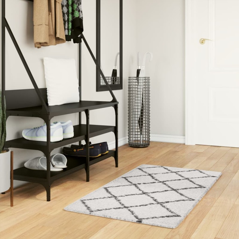 vidaXL Teppich Shaggy Hochflor Modern Creme und Schwarz 60x110 cm vidaXL Teppich Shaggy Hochflor Modern Creme und Schwarz 60x110 cm