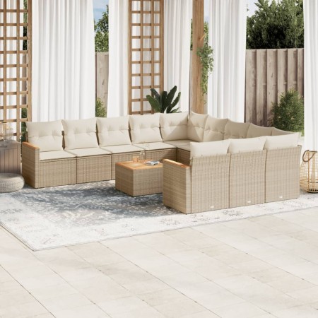 vidaXL 12-tlg. Garten-Sofagarnitur mit Kissen Beige Poly Rattan
