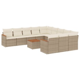 vidaXL 12-tlg. Garten-Sofagarnitur mit Kissen Beige Poly Rattan