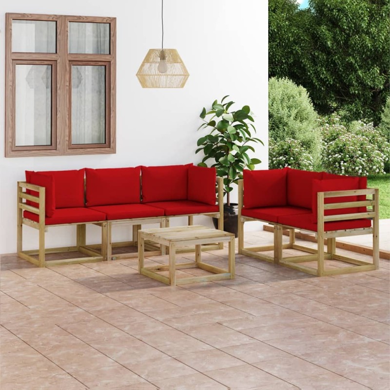 6-tlg. Garten-Lounge-Set mit Roten Kissen 6-tlg. Garten-Lounge-Set mit Roten Kissen