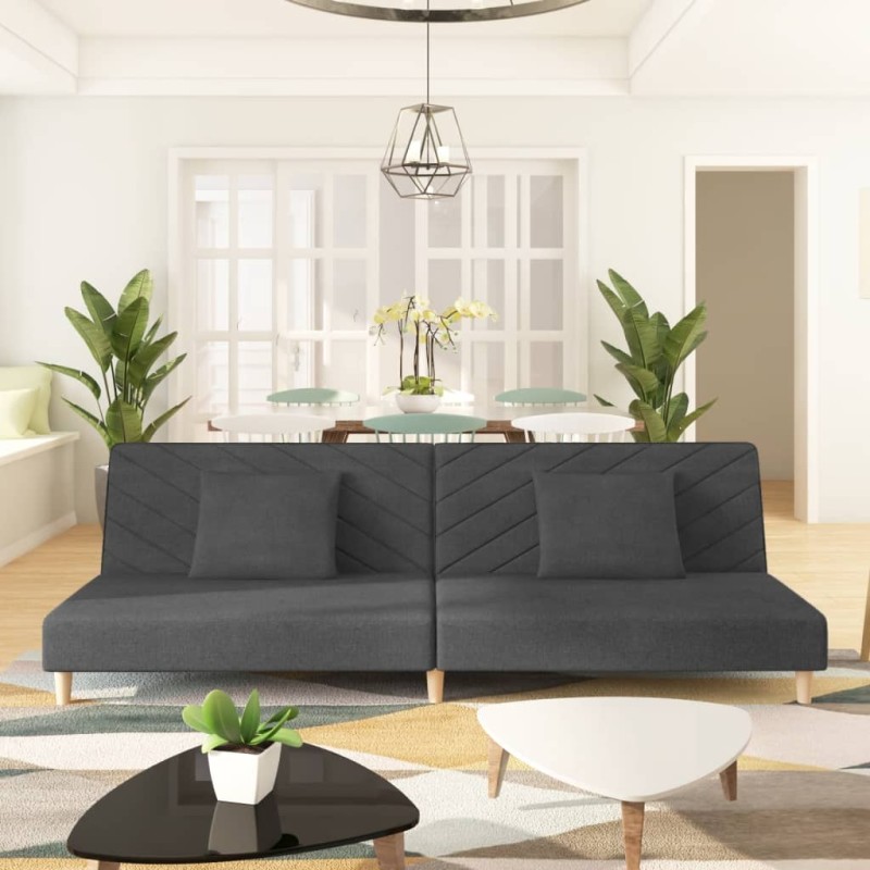vidaXL Schlafsofa 2-Sitzer mit 2 Kissen Dunkelgrau Stoff vidaXL Schlafsofa 2-Sitzer mit 2 Kissen Dunkelgrau Stoff