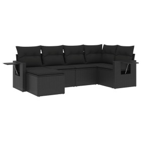 vidaXL 6-tlg. Garten-Sofagarnitur mit Kissen Schwarz Poly Rattan
