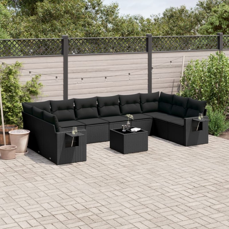 vidaXL 11-tlg. Garten-Sofagarnitur mit Kissen Schwarz Poly Rattan vidaXL 11-tlg. Garten-Sofagarnitur mit Kissen Schwarz Poly Rattan