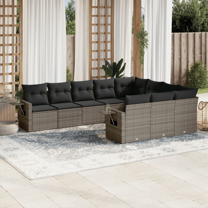 vidaXL 10-tlg. Garten-Sofagarnitur mit Kissen Grau Poly Rattan vidaXL 10-tlg. Garten-Sofagarnitur mit Kissen Grau Poly Rattan