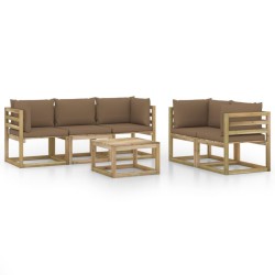 6-tlg. Garten-Lounge-Set mit Taupe Kissen