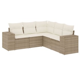 vidaXL 5-tlg. Garten-Sofagarnitur mit Kissen Beige Poly Rattan