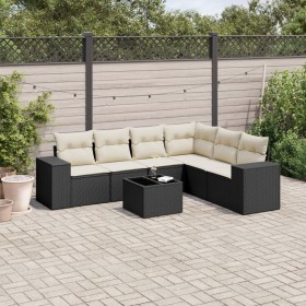 vidaXL 7-tlg. Garten-Sofagarnitur mit Kissen Schwarz Poly Rattan