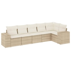 vidaXL 6-tlg. Garten-Sofagarnitur mit Kissen Beige Poly Rattan